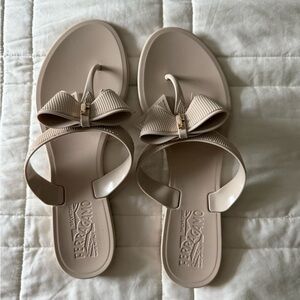 Salvatore Ferragamo Taupe Bow Sandals